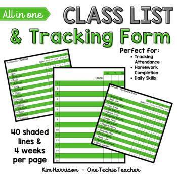 Elementary Class List Template (Excel) - Green by One Techie Teacher