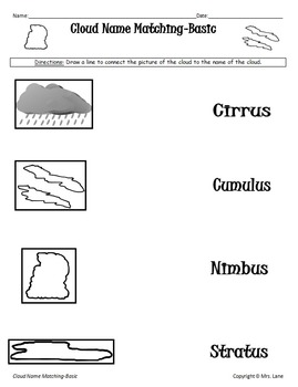 Elementary Clouds Worksheets by Mrs. Lane | Teachers Pay Teachers