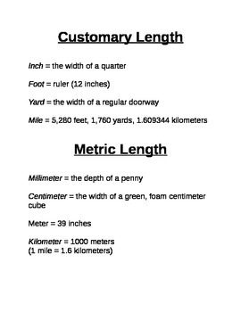 Elementary Customary and Metric Measurement Reference Guide/Chart