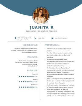 Preview of Elementary Education Teacher Resume