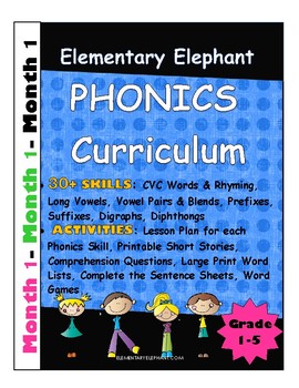 Preview of PHONICS-MONTH 1--Elementary Elephant Curriculum-Intervention/Special Ed./RTI