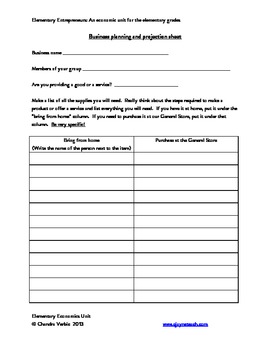 Preview of Elementary Entrepreneurs Accompanying Free Printables Packet