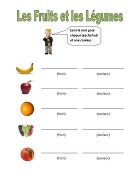 Elementary (FLES) French Fruits and Vegetables Packet (7 Pages) | TpT