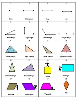 Preview of Elementary Geometry 48 Flash Cards - lines, angles, shapes, figures, and more