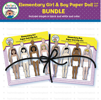 Preview of Elementary Girl & Boy Paper Doll Clip Art BUNDLE