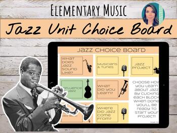 Preview of Elementary Jazz Unit Choice Board | Info, Listening, Projects, Assessment