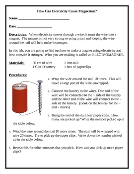 Preview of Elementary LAB  How can Electricity cause Magnetism