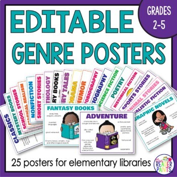 Preview of Elementary Book Genre Posters - Printer-Friendly Library and Classroom Posters