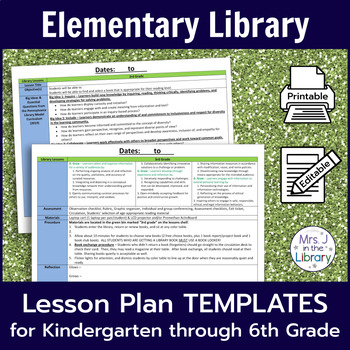 Preview of Elementary Library Lesson Plan Templates (with Common Core Standards)