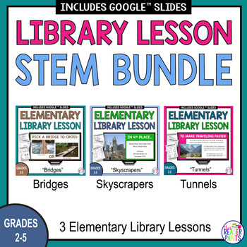 Preview of Elementary Library Lessons - STEM Library Lessons BUNDLE - Bridges Skyscrapers