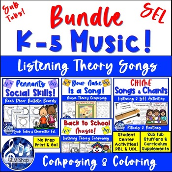 Preview of Elementary MUSIC BUNDLE Your Name Is a Song Social Skills SEL Chime Songs Theory