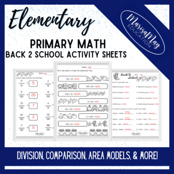 Preview of Elementary Math (3rd & 4th grade) -Back to School Themed Fun Activity Worksheets