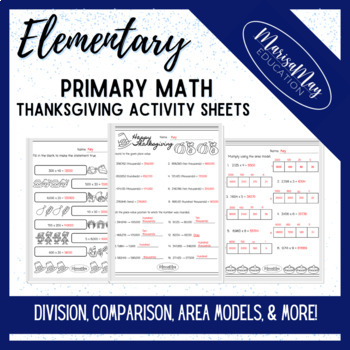 Preview of Elementary Math (3rd & 4th grade) - Thanksgiving Themed Fun Activity Worksheets
