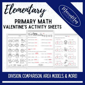 Preview of Elementary Math (3rd & 4th grade) - Valentine's Themed Fun Activity Worksheets