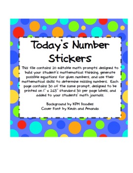 Preview of Elementary Math Journal Editable Stickers & Task Cards