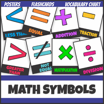 Elementary Math Symbols Posters Flash Cards Vocabulary Chart by KM Classroom