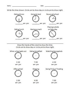 Preview of Elementary Math - Time am or pm #1