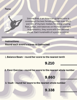 Preview of Elementary Math Worksheet - Rounding Numbers Exercise, Simone Biles