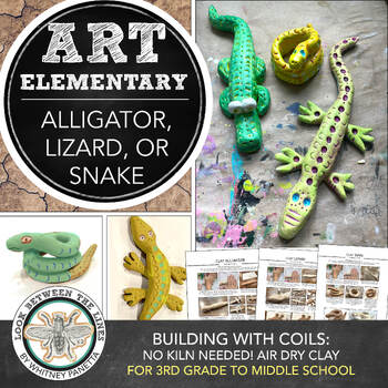 Preview of Elementary, Middle School Art Lesson: Clay Lizard, Alligator, Snake Coil Project