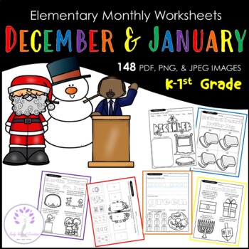 Preview of Elementary Monthly DECEMBER & JANUARY Worksheets