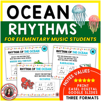 Preview of Elementary Music Activities - Rhythm Worksheets - Print and Digital - The Ocean