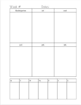 Preview of Elementary Music, Arts, P. E. Weekly Lesson Plan Template (At a Glance)