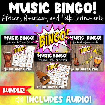 Preview of Music Instruments Bingo Games Bundle - Folk, African, American Folk Instruments