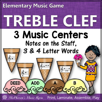 Preview of Elementary Music Centers Treble Clef Note Name Games {Printable Ice Cream}