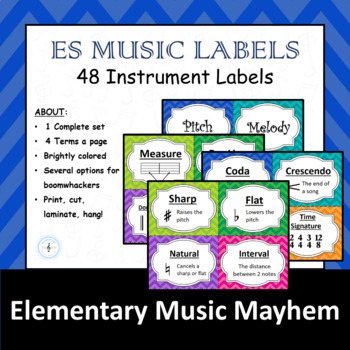 Preview of Elementary Music Classroom Instruments Labels - Word Wall - FREEBIE