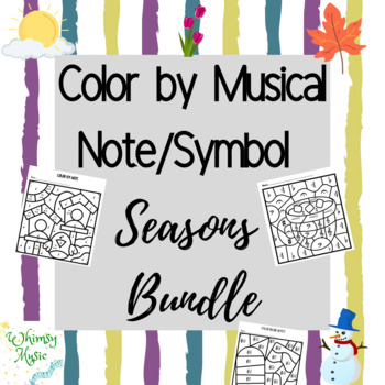 Preview of Elementary Music Color by Note/Musical Symbol 4 Seasons BUNDLE