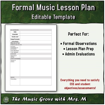 Preview of Music Classroom Formal Lesson Plan Template