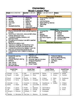 Preview of Elementary Music Lesson Plan Template