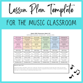 Preview of Elementary Music Lesson Plan Template