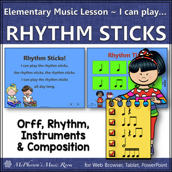 Preview of Elementary Music Lesson Rhythm Sticks Orff, Rhythm, Instruments & Composition