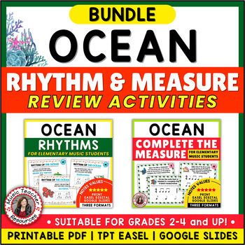 Preview of Elementary Music - Music Rhythm Worksheets and Task Cards - The Ocean