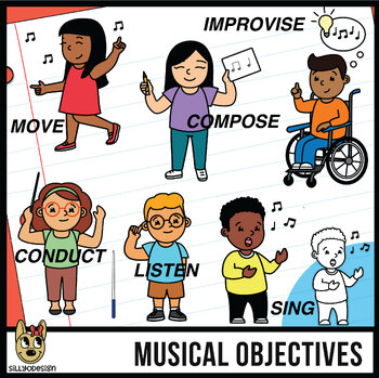 Preview of Elementary Music Objectives Kid Clip Art for Music Teachers