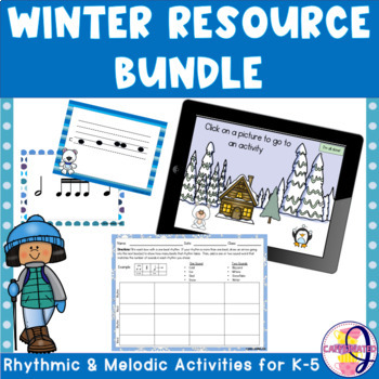 Preview of Elementary Music Rhythm & Melodic Winter Resource Bundle