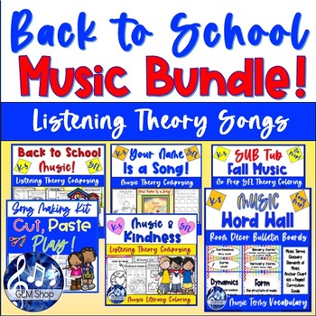 Preview of Elementary Music SEL Bundle Theory Rhythm Composing Room Decor Word Wall