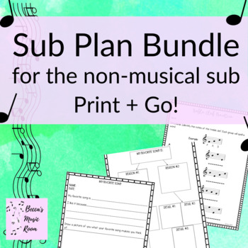 Preview of Elementary Music Sub Tub Bundle (Print + Go for the Non-Musical Sub!)