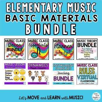 Preview of Elementary Music Basic Curriculum Bundle: Lessons, Decor, Planning