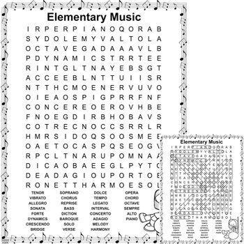 Preview of Elementary Music Word Search