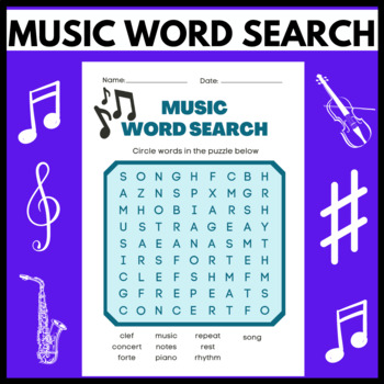 music word search puzzles teaching resources teachers pay teachers