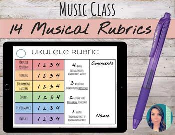 Preview of Elementary Music and Middle School Music Rubrics | Editable Collection