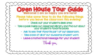 Elementary Open House Tour Guide ((TEN COLOR and BLACK AND WHITE ...