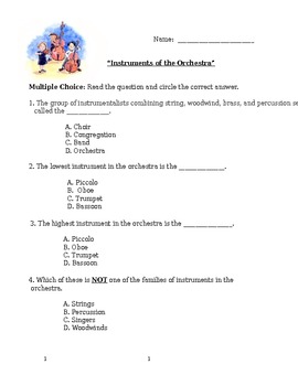 Preview of Elementary Orchestra Test/Quiz