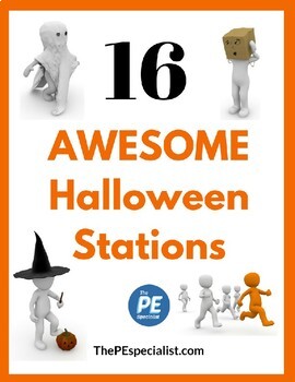 Preview of Elementary PE Lesson - 16 Printable Halloween Themed Activity Station Signs