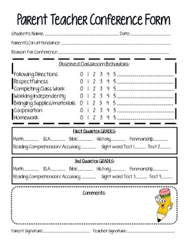 Preview of Elementary Parent Teacher Conference Form- EDITABLE