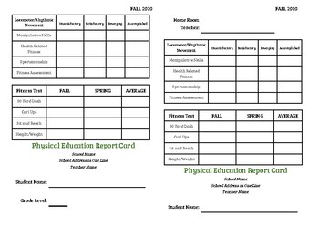 physical education report card comments primary