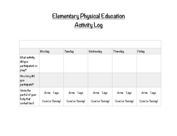 Preview of Elementary Physical Education log (Table format)
