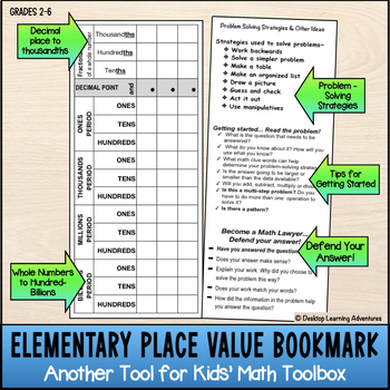 Preview of Elementary Place-Value Problem-Solving Math Bookmark